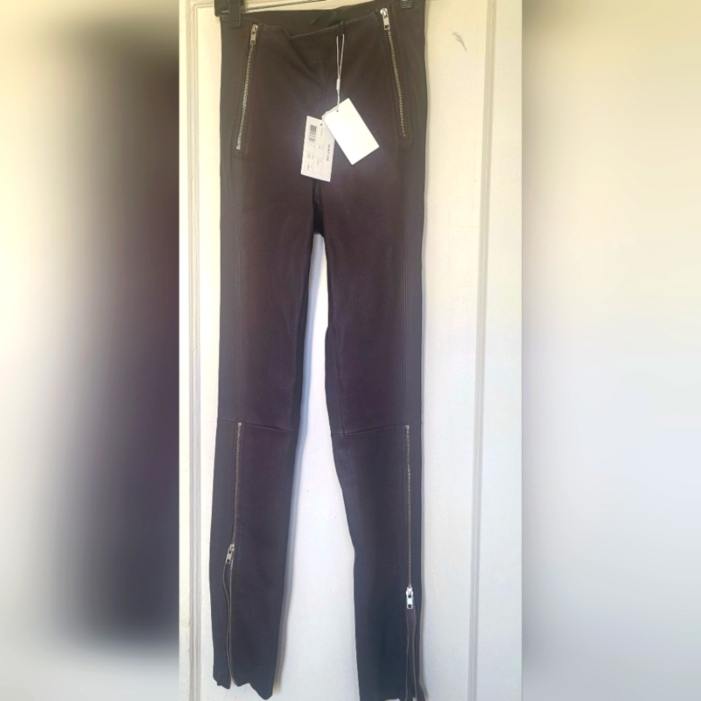 Helmut Lang Wine Brown Leather Pants Size 2